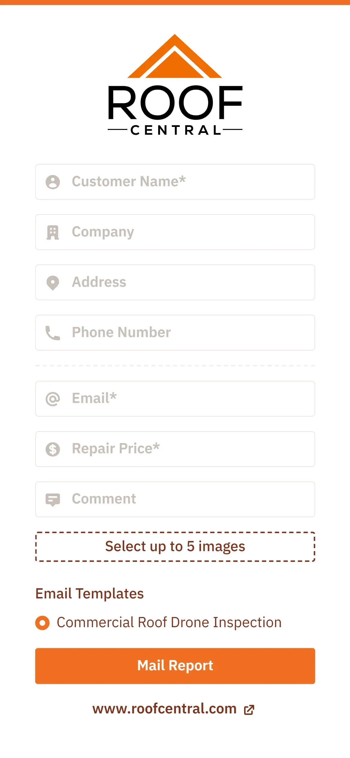 Screenshot of a web app with a form